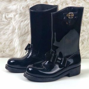 RED Valentino Black Bow Rain Boots